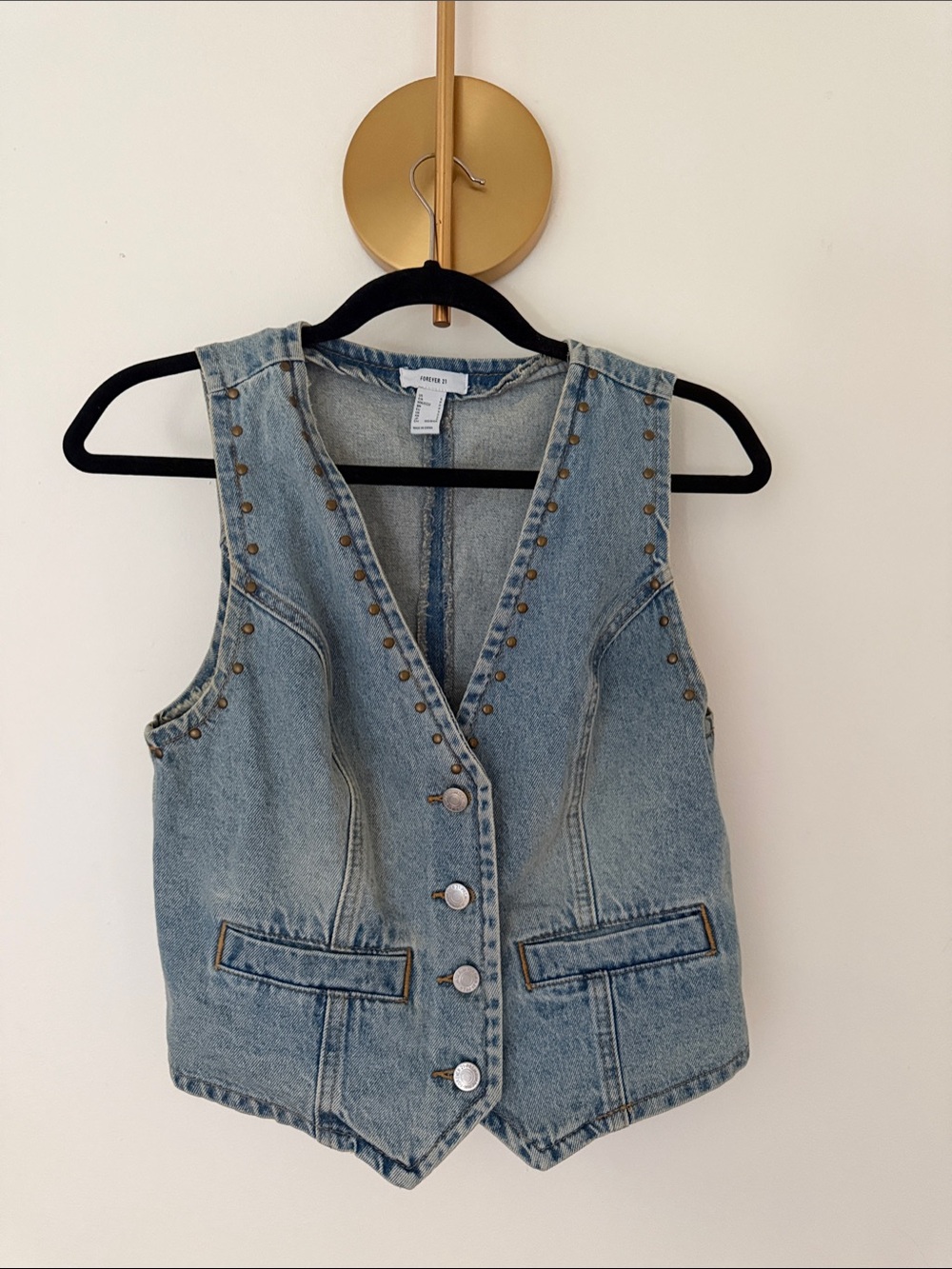Forever 21 Light Blue Denim Studded Vest